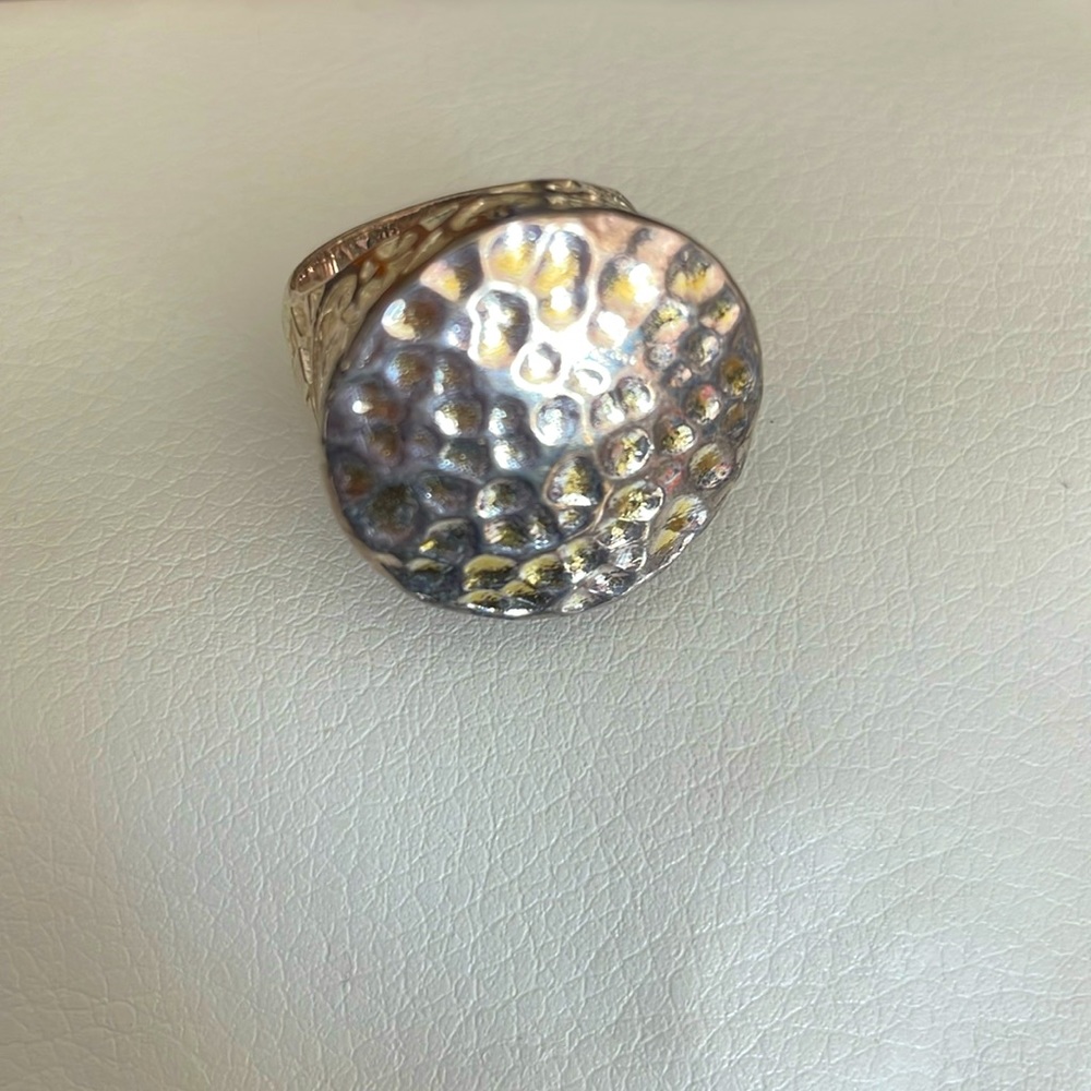 Hammered Silver Ring with Scrolling Detail on Sides - Size 6